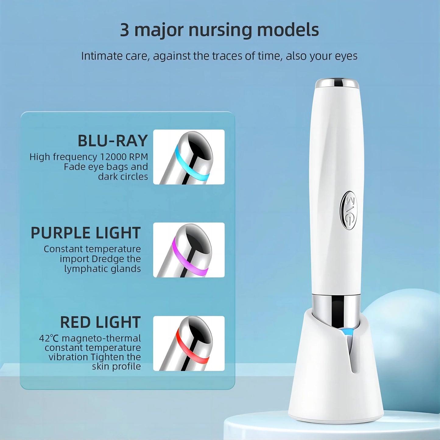 5 In 1 Eye Beauty Device Facial Massager Led Red Light Therapy Wand|Relax Eye Dark Circles, Eye Bags, Puffiness Skincare Tool