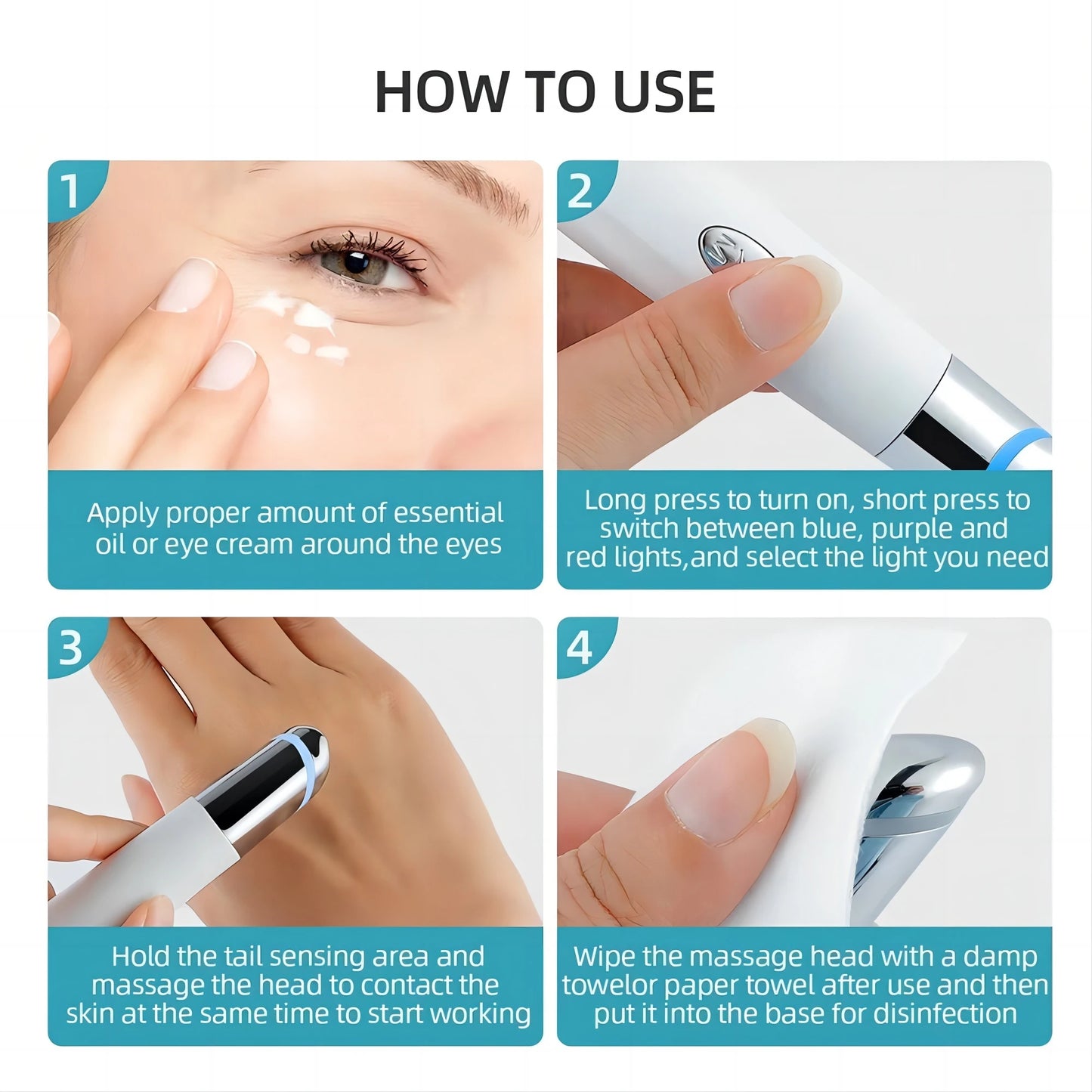 5 In 1 Eye Beauty Device Facial Massager Led Red Light Therapy Wand|Relax Eye Dark Circles, Eye Bags, Puffiness Skincare Tool