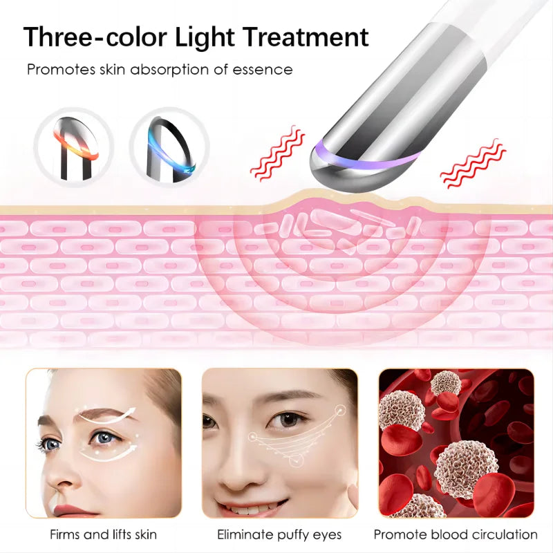 5 In 1 Eye Beauty Device Facial Massager Led Red Light Therapy Wand|Relax Eye Dark Circles, Eye Bags, Puffiness Skincare Tool